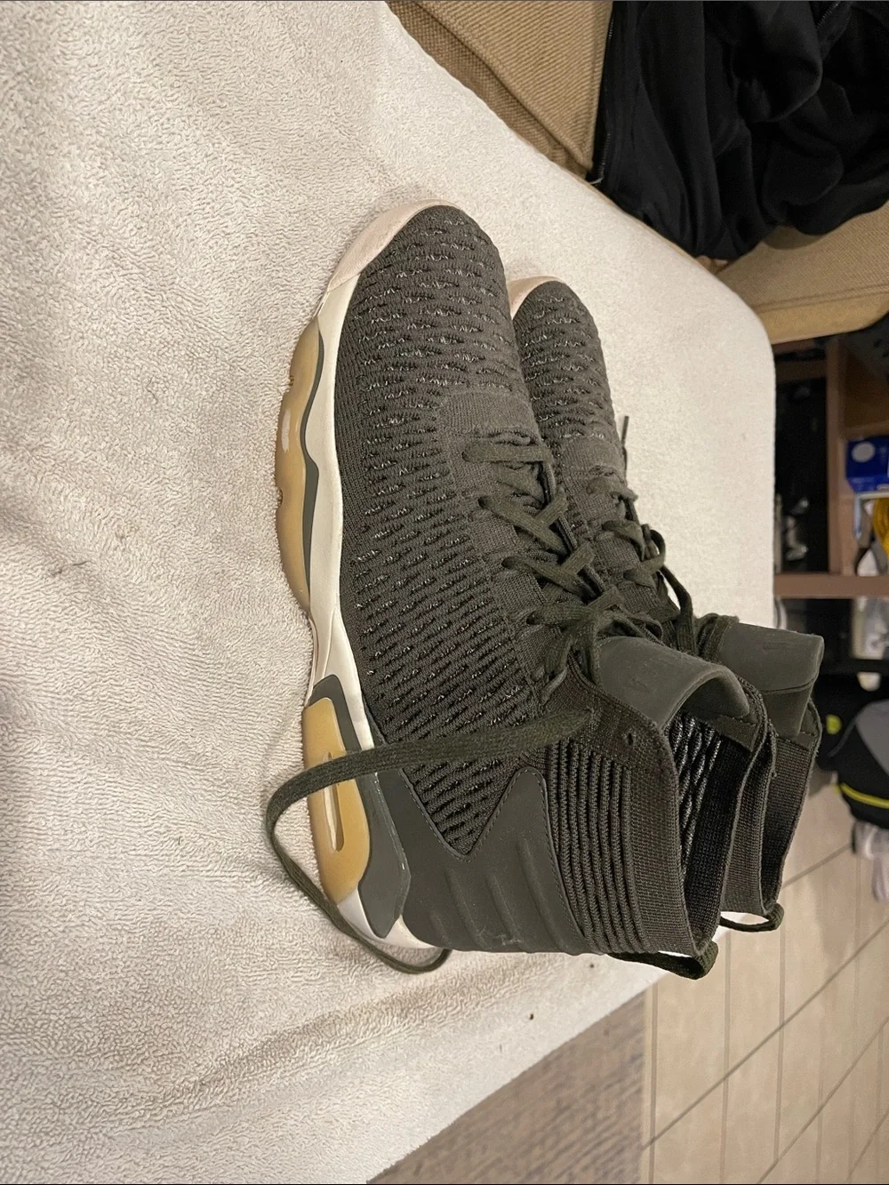 Nike Jordan Knit High-Top Sneakers in Dark Olive